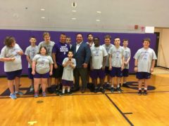 August 2017 Collinsville Teacher of the Month with his PE class