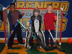 Renfro students with street hockey gear