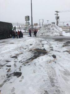 CHS Band loading bus in Pennsylvania during snow