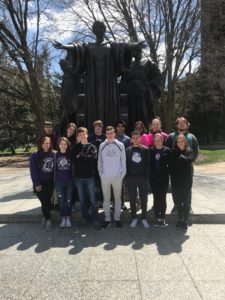 CHS WYSE team posed by statue at University of Illinois