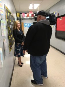 Principal Carmen Loemker being interviewed by KMOV 