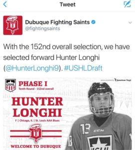 Tweet showing Hunter Longhi USHL draft