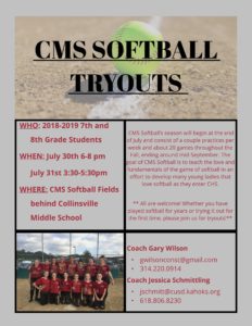 Information for CMS 2018 Softball Tryouts