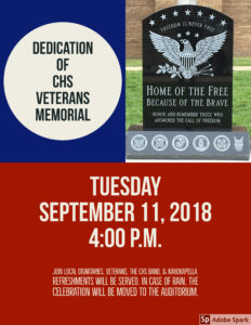 Flier for Veterans Memorial Dedication