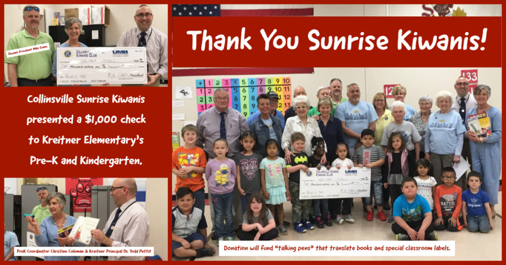 Sunrise Kiwanis Donates $1,000 to Kreitner Pre-K Program