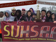 CMS Boys Track Team with Trophy at State May 2019