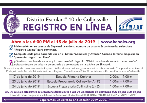 Online Registration Postcard Spanish 2019-20