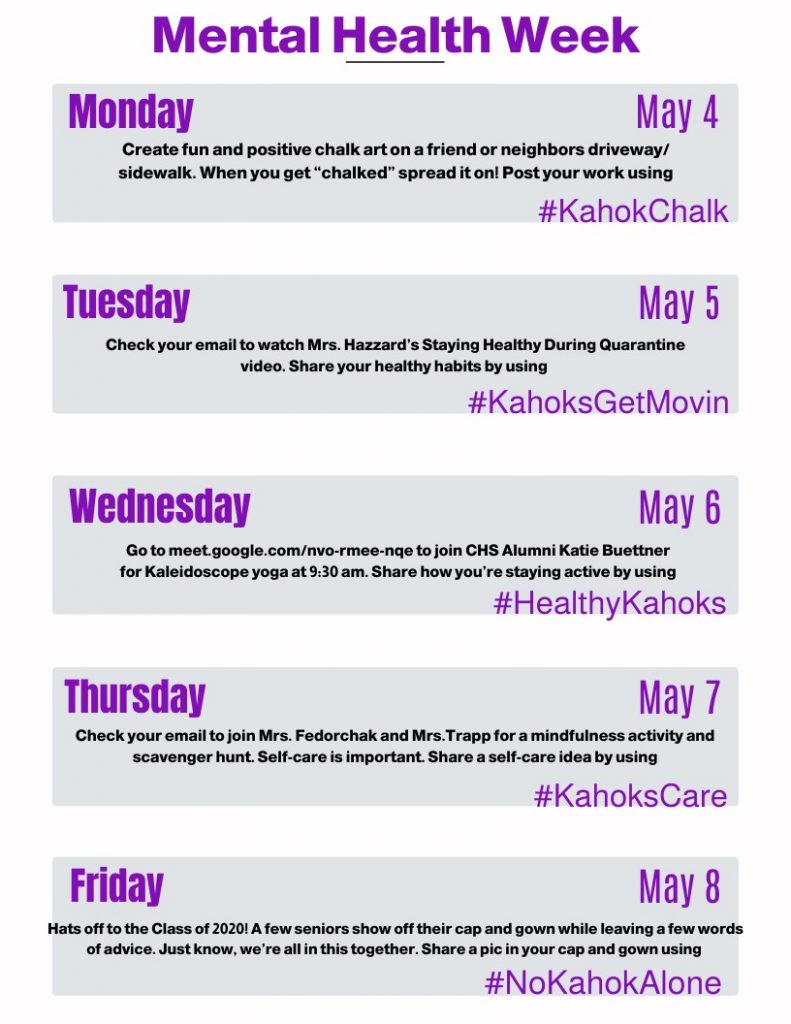 Daily Activities for CHS Mental Health Week 2020