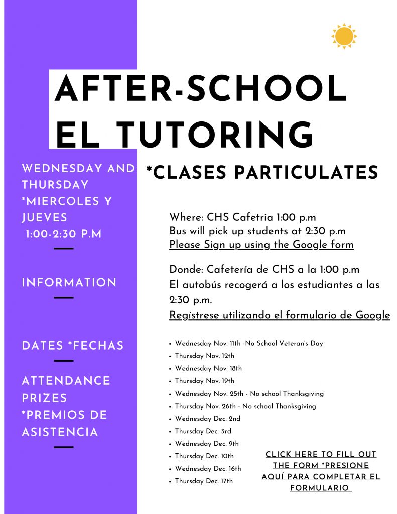 CHS EL Afterschool Tutoring Flyer