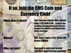 Flyer for CMS Coin Club 21-22