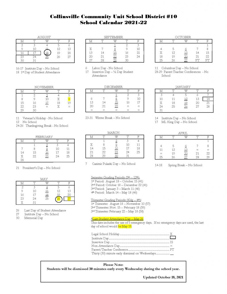 CUSD 1021-22 Calendar Revised Oct 2021