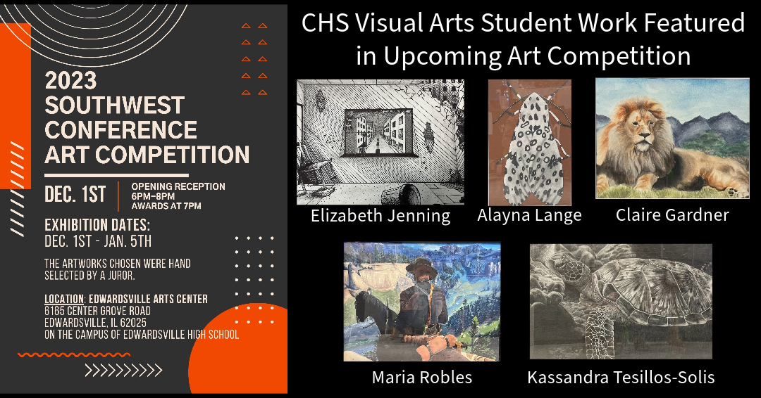 Collage of Collinsville High School student artwork in included in 2023 SW Conference Art Exhibit