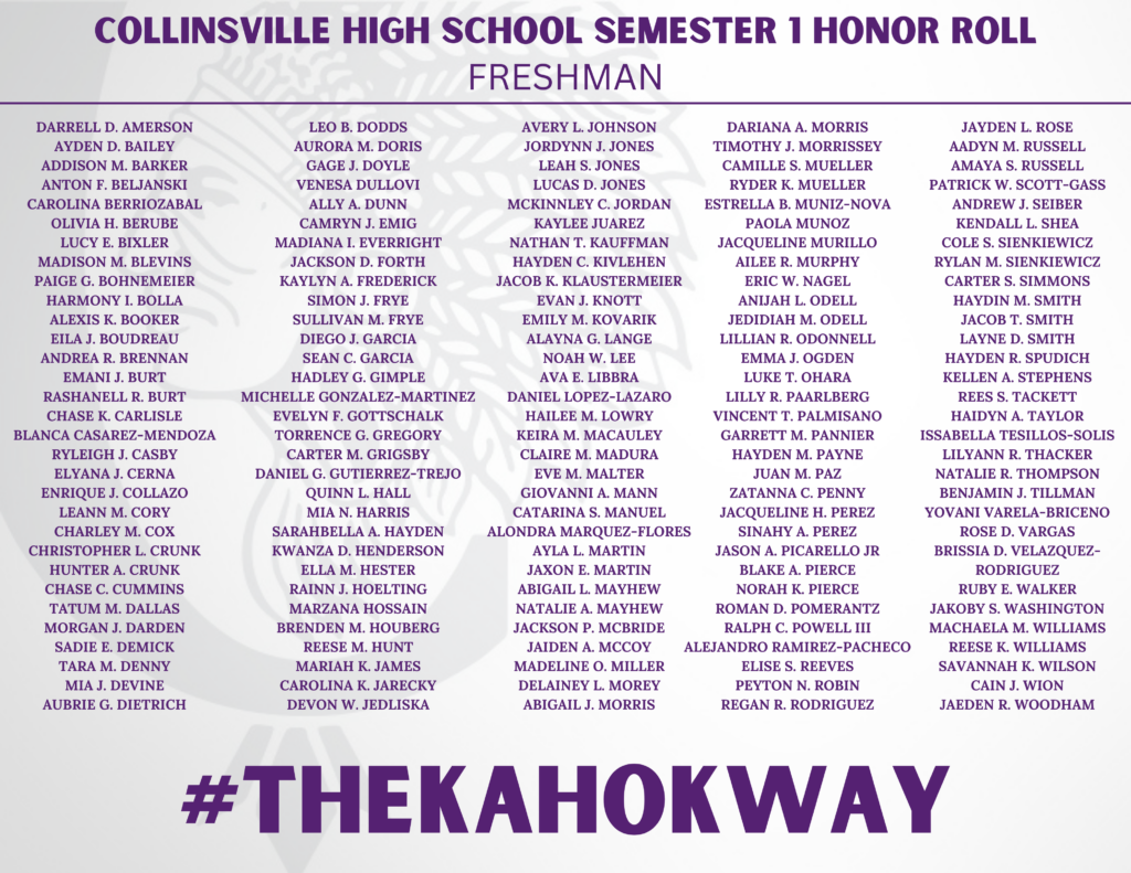 Collinsville High School Freshmen on Honor Roll First Semester 23-24