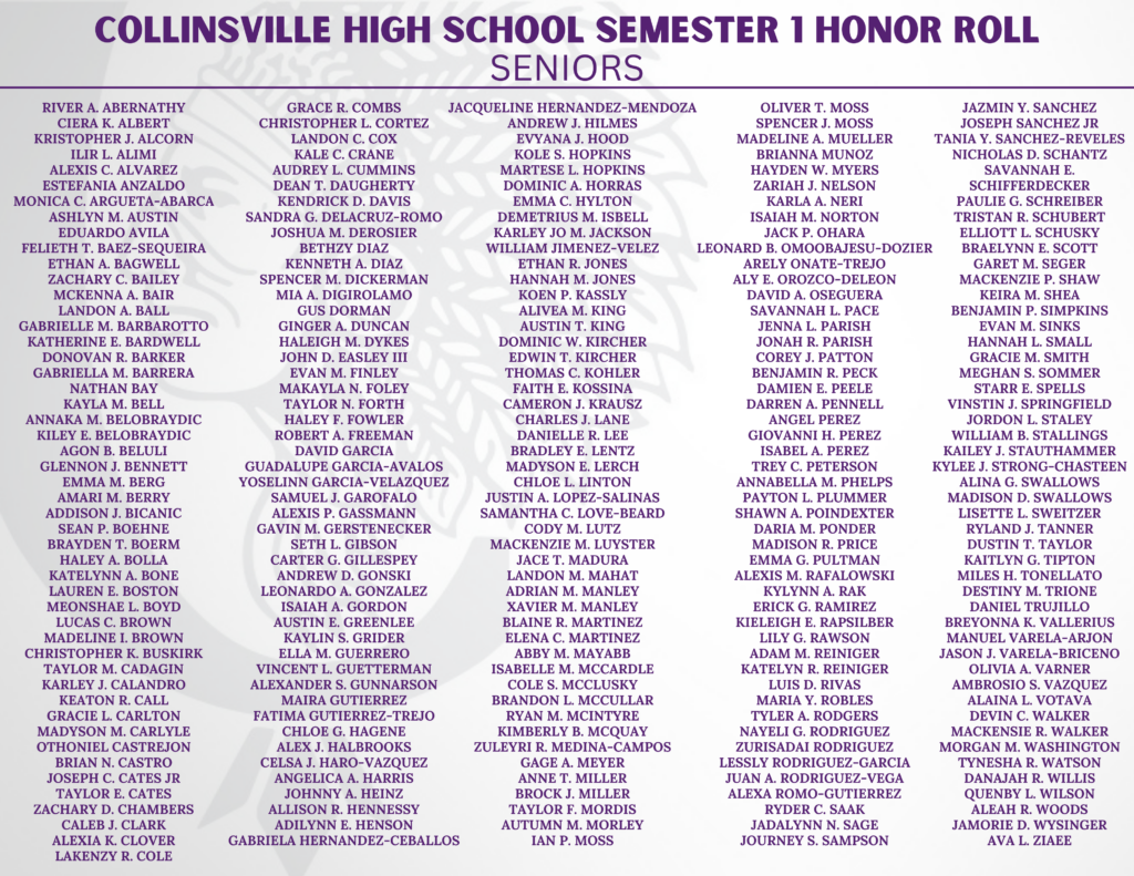 Collinsville High School Seniors on Honor Roll First Semester 23-24