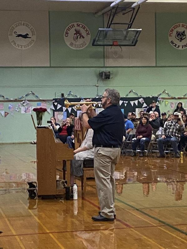 Mike Minks playing the trumpet