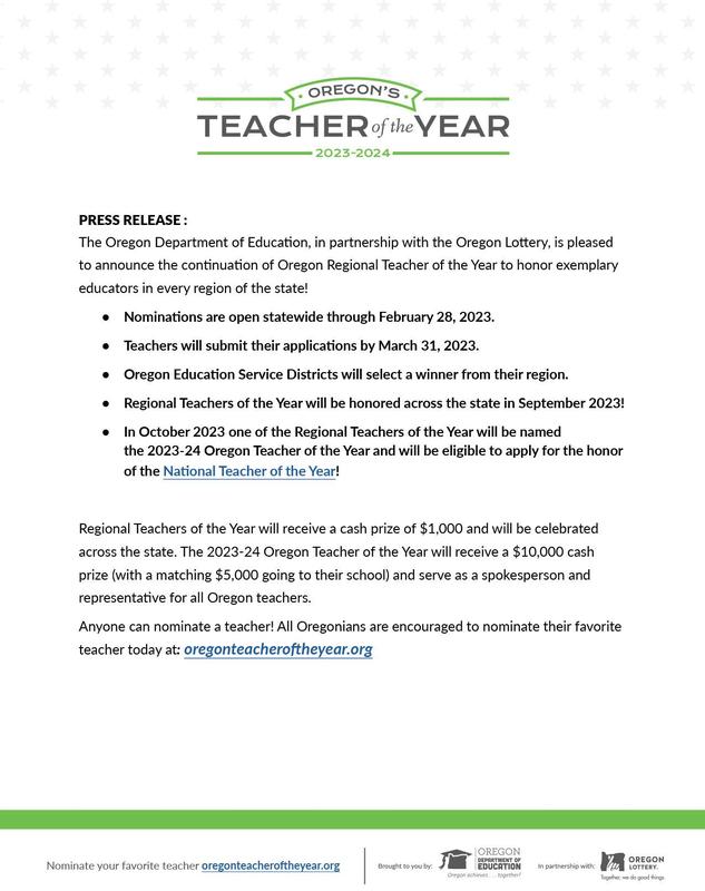 Teacher of the year nominations