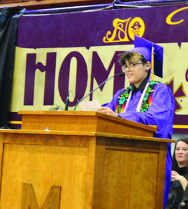 Marshfield senior Asher Colm addresses his classmates.