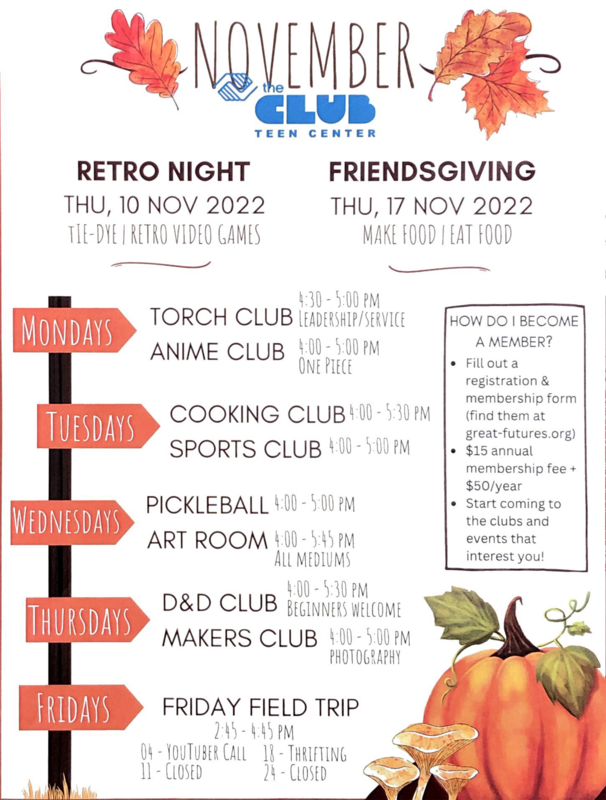 The Club Teen Center November events