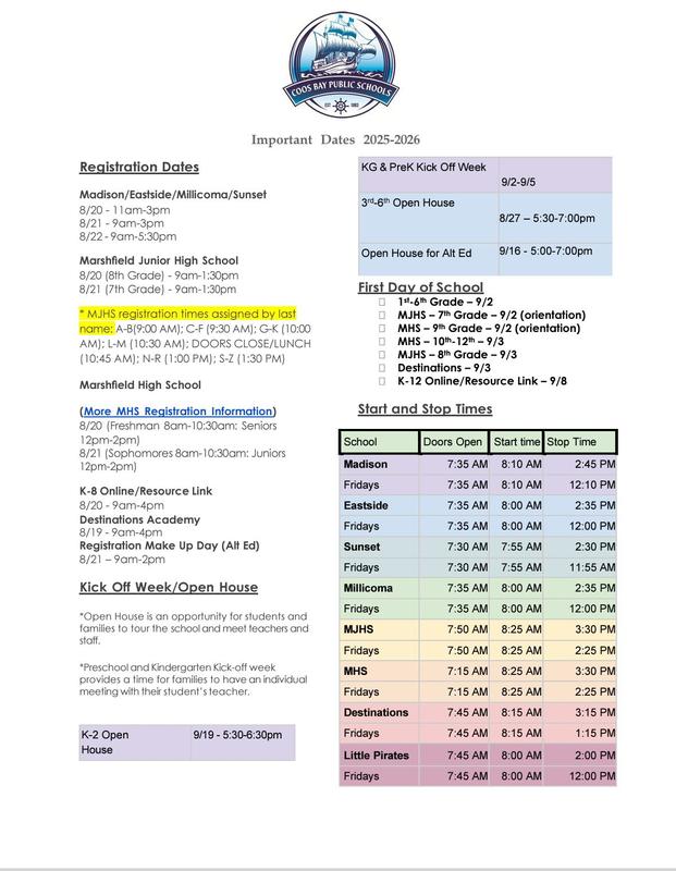 25/26 back to school dates