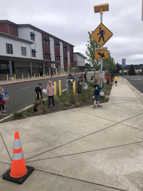 Students cleaning up