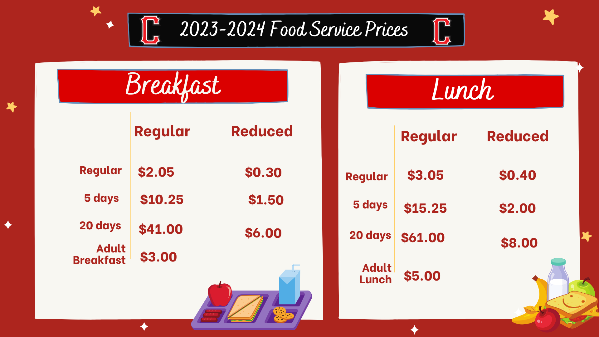 2022-2023 Food Service Prices Image