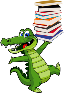 gator with books 