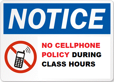 NO CELL PHONES PERMITTED IN P.E.