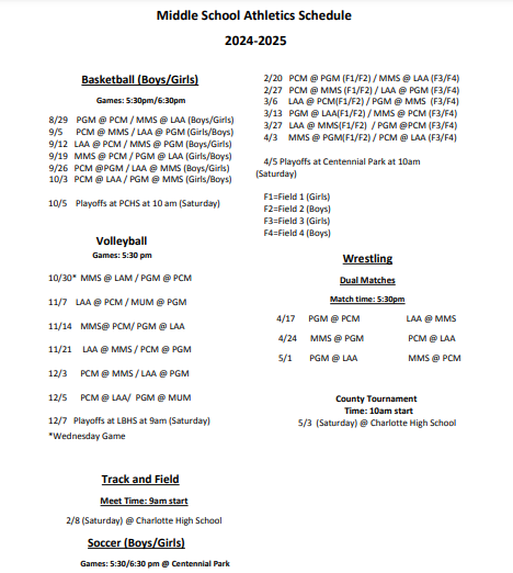 Athletic Schedule