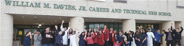 SkillsUSA Students outside of the school