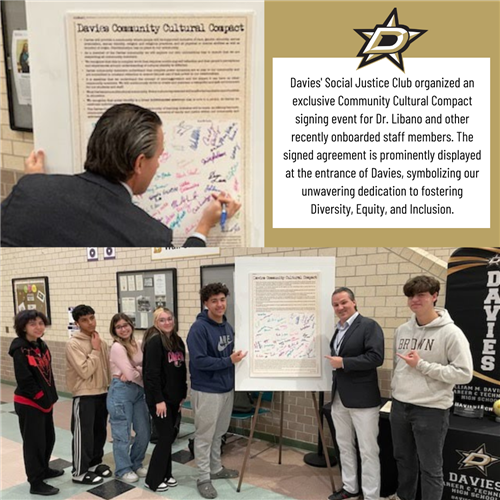 Davies' Social Justice Club organized an exclusive Community Cultural Compact signing event for Dr. Libano and other recently