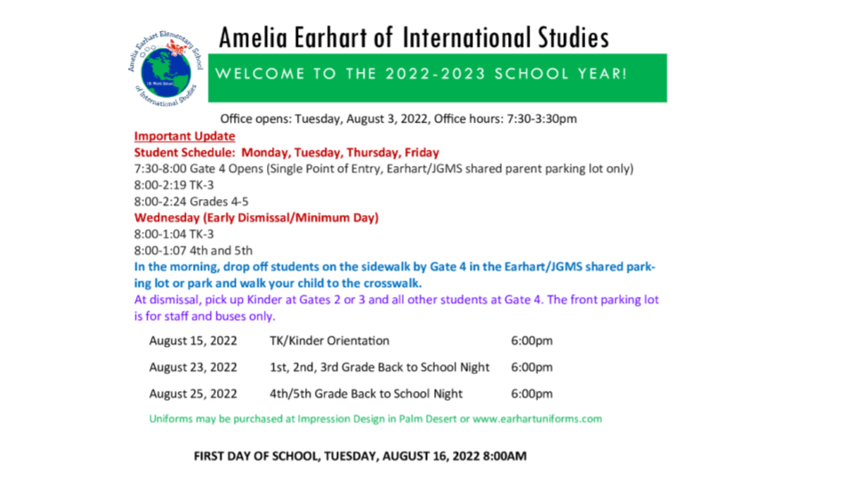 Earhart Beginning of Year Postcard 