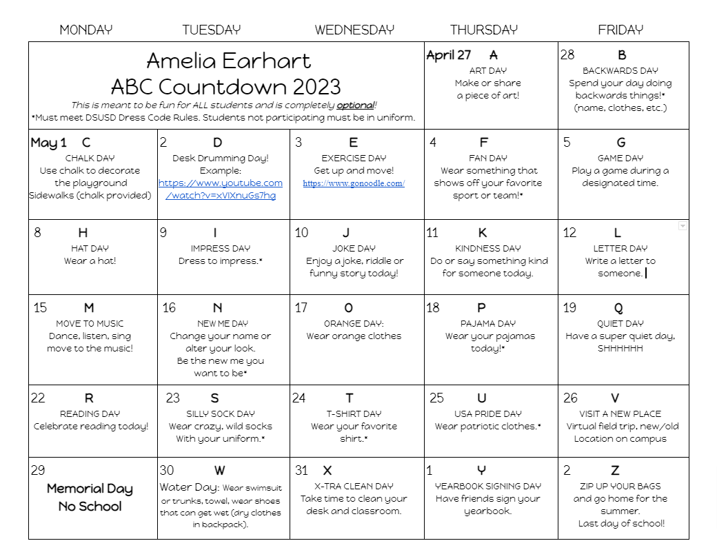 ABC Countdown Schedule