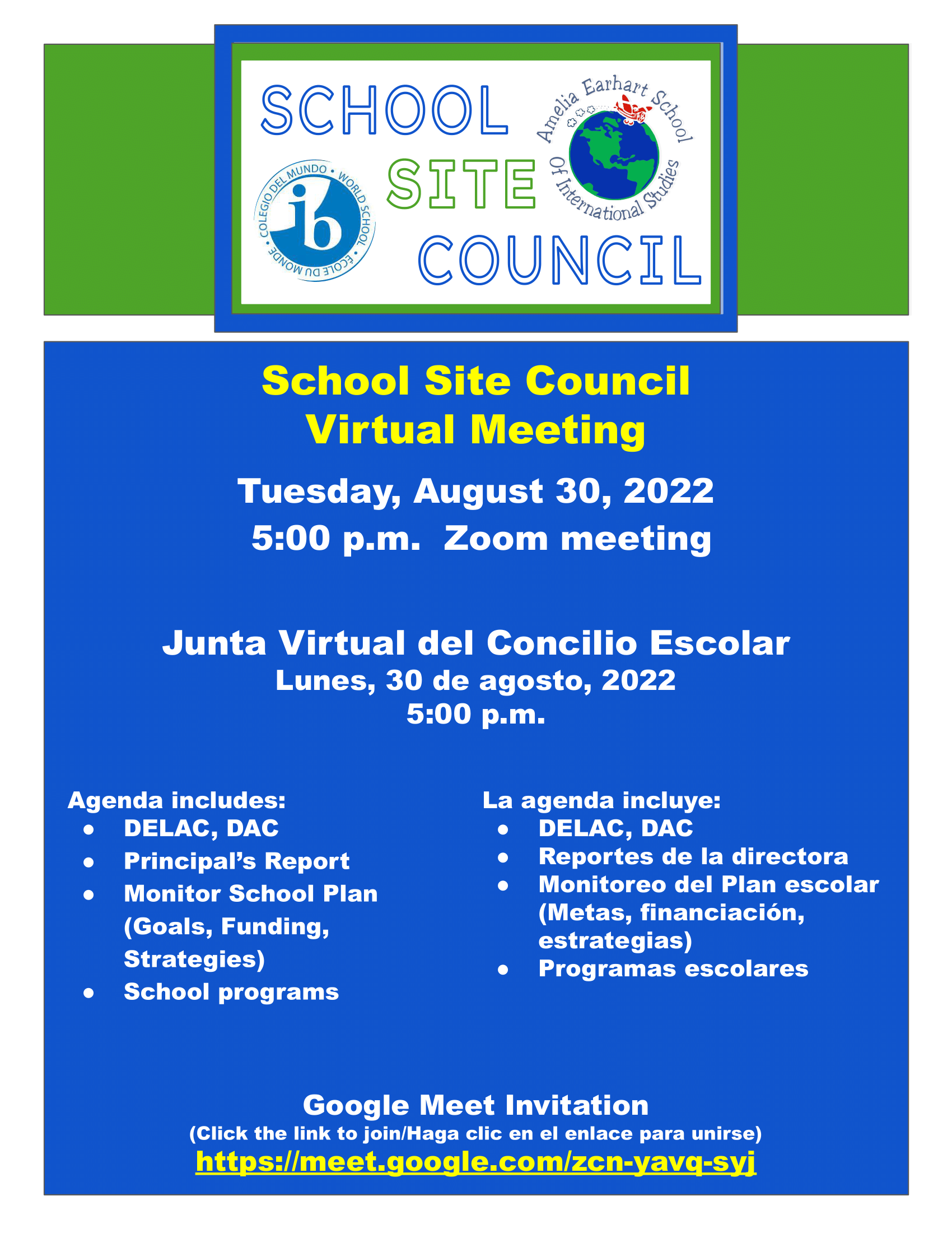 School Site Council Meeting 8-30-22