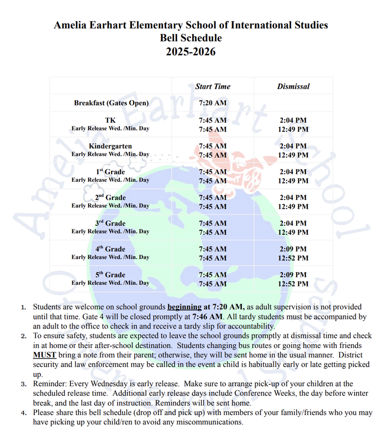 25-26 Bell Schedule (School Start and End Times)