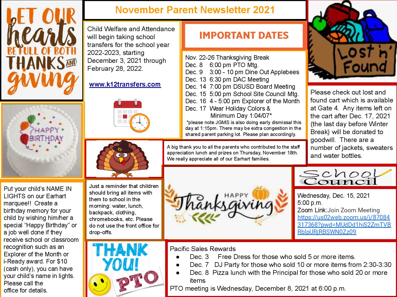 November 2021 Parent Newsletter