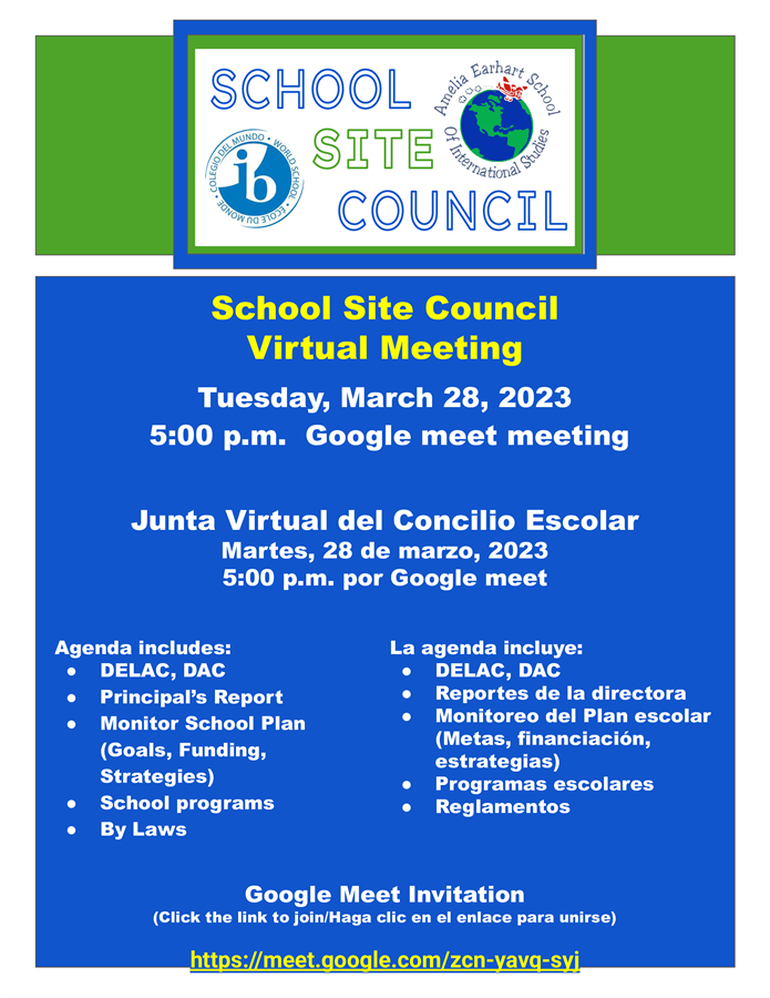 School Site Council Meeting March 28, 2023 Flyer