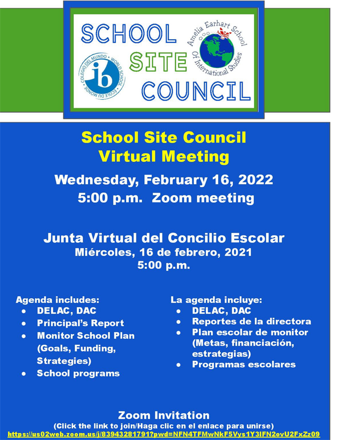 School Site Council Virtual Meeting