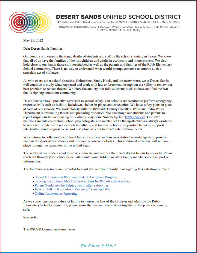 DSUSD family letter