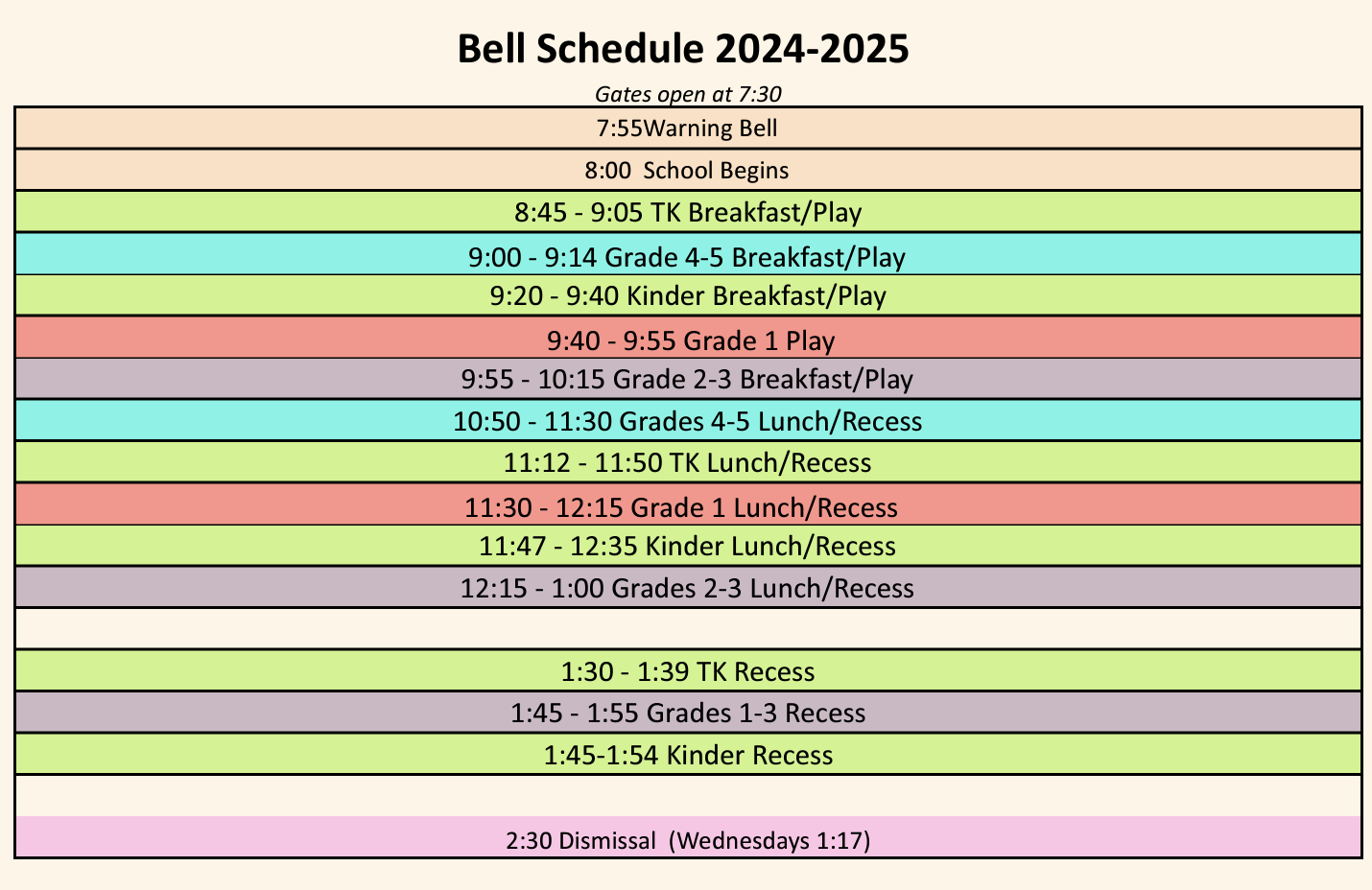 bell schedule