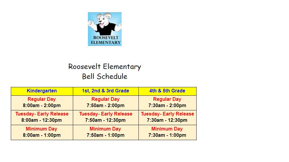 Bell Schedule for 2022-2023 school year