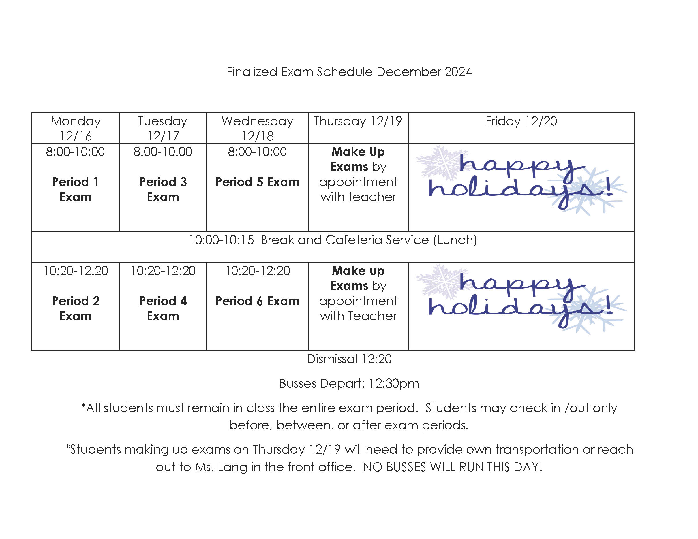 Finalized December Exam Schedule 2024