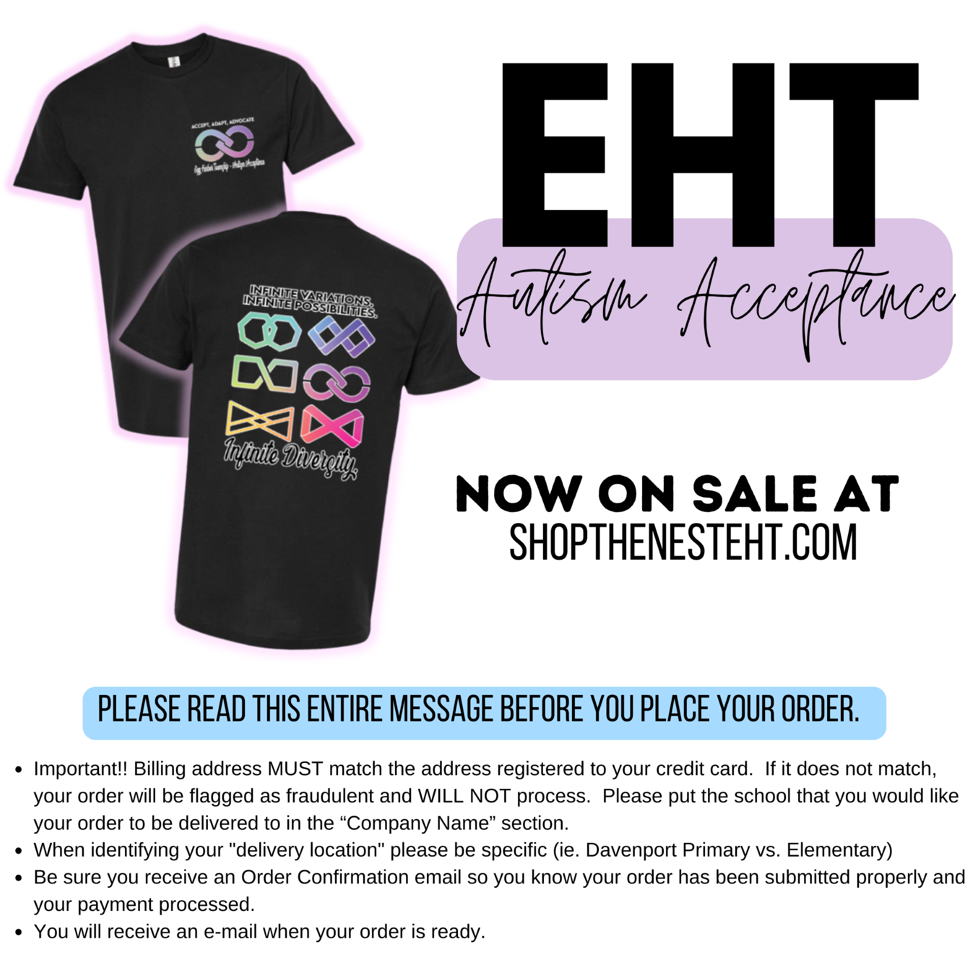 Autism Acceptance t-shirt sale flyer