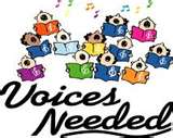 children singing with text that says voices needed