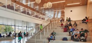 Students at the new Roosevelt Middle School enjoy varied seating areas, including this signature feature of the new school. Photo courtesy of Mahlum Architects Inc.