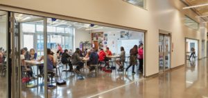 The new Roosevelt Middle School building's design includes flexible learning spaces and lots of glass for open views and natural light. Photo courtesy of Mahlum Architects Inc.