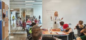 The new Roosevelt Middle School building's design includes flexible learning spaces and lots of glass for open views and natural light. Photo courtesy of Mahlum Architects Inc.