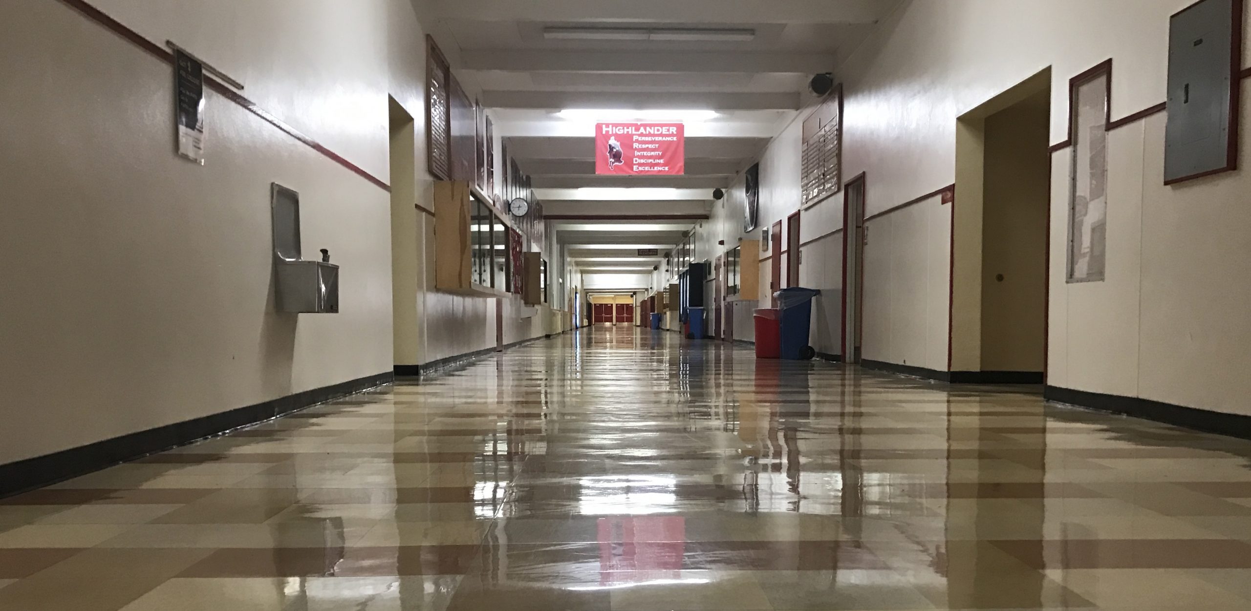 Empty school hallway