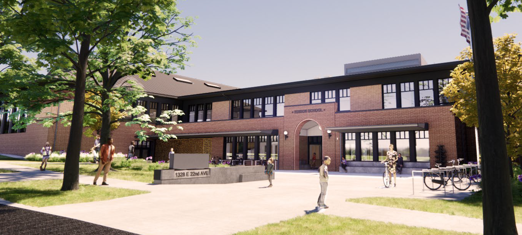 New Edison school design, viewed from the street