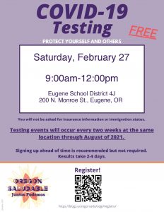 Free COVID-19 Testing Saturday, Feb. 27, 2021, at the 4J Education Center