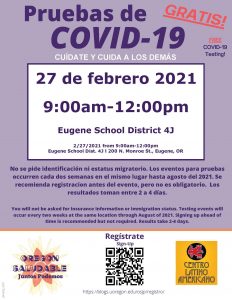 Pruebas de COVID-19 gratis para la comunidad el 27 de febrero, 2021